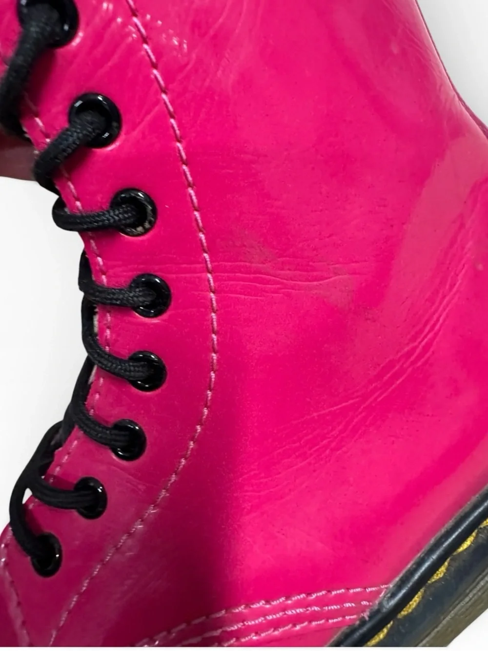 Dr. Martens Junior 1460 Patent Leather Lace Up Boots Hot Pink Kids US 2 UK 1